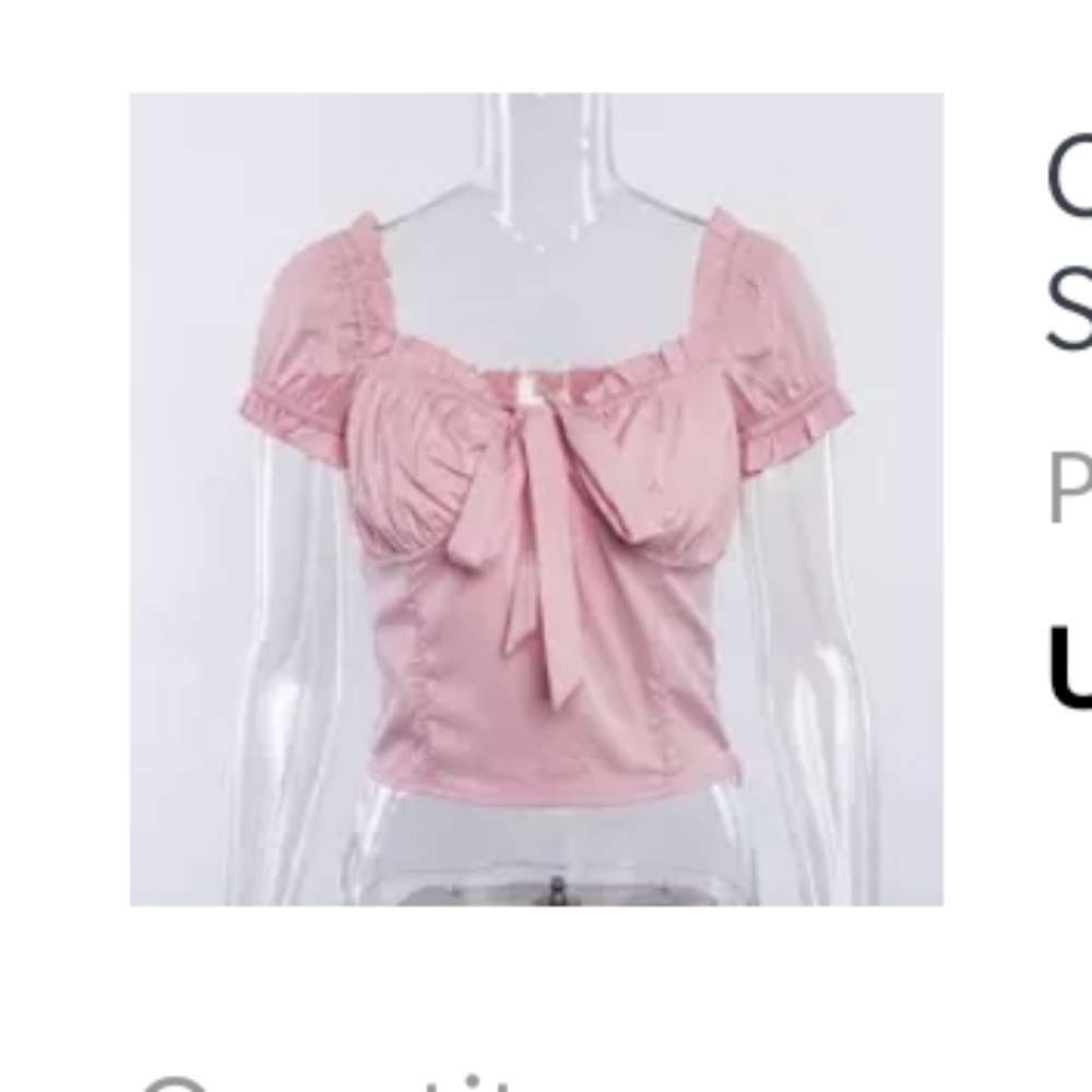 Pink puff sleeve ruffle slim corset like crop top